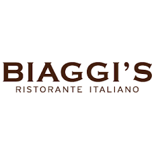 Logo of Biaggi's Ristorante Italiano featuring the restaurant's name in bold brown letters against a white background, located near the new homes in Centerra, Loveland, Colorado.